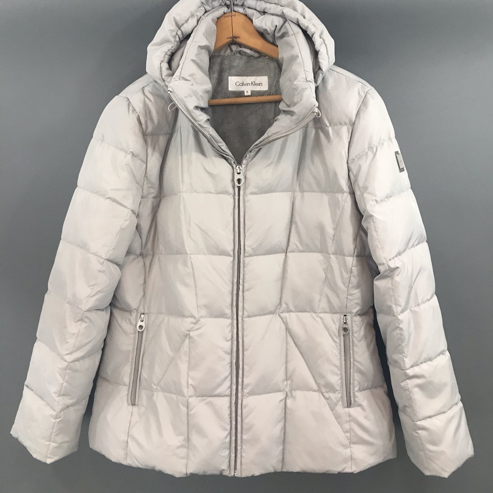 Calvin Klein Womens Silver Gray Puffer Coat, XL